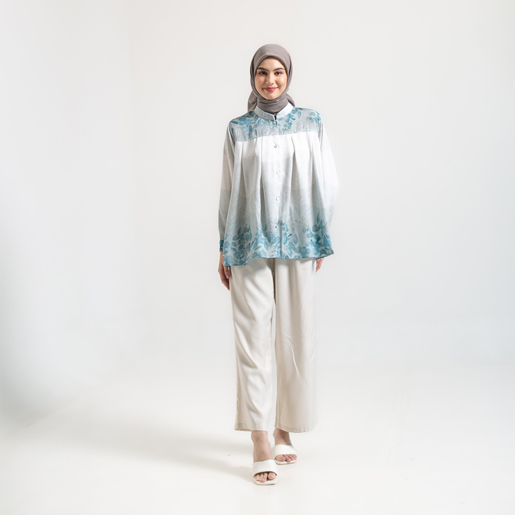 Kemeja Blouse Abelia Atasan Kemeja Wanita Motif Full Print by Ameela.KL