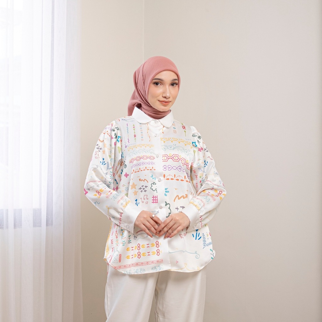 Kemeja Full Print New Series Belinda Silk Super Premium by Ameela KL