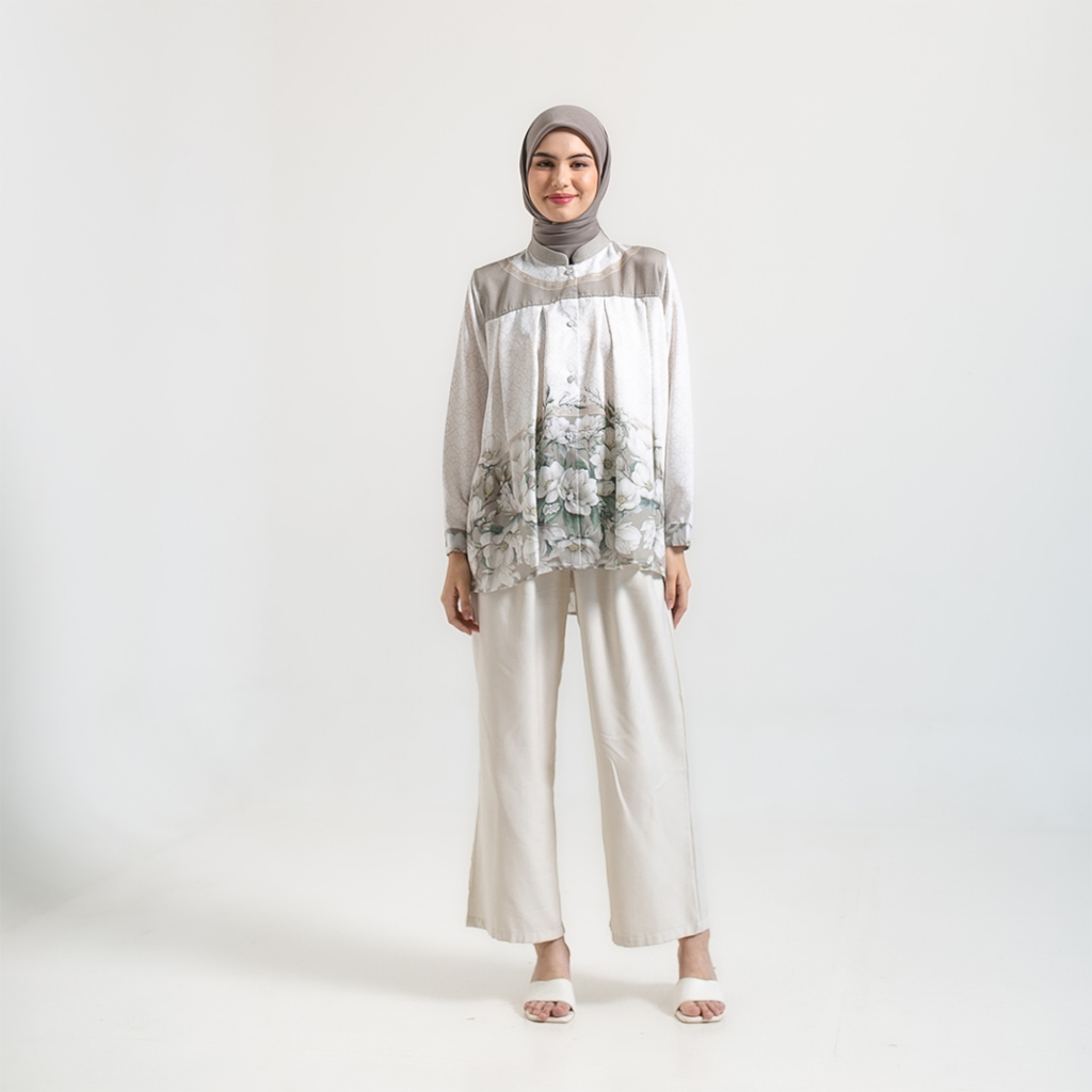 Ameela.KL Kemeja Blouse Aninis Atasan Kemeja Wanita Motif Full Print