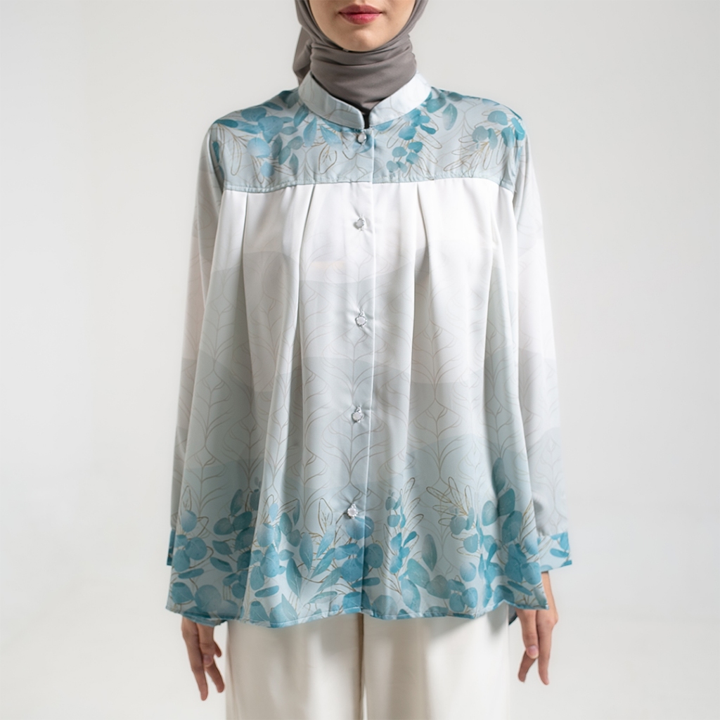 Kemeja Blouse Abelia Atasan Kemeja Wanita Motif Full Print by Ameela.KL