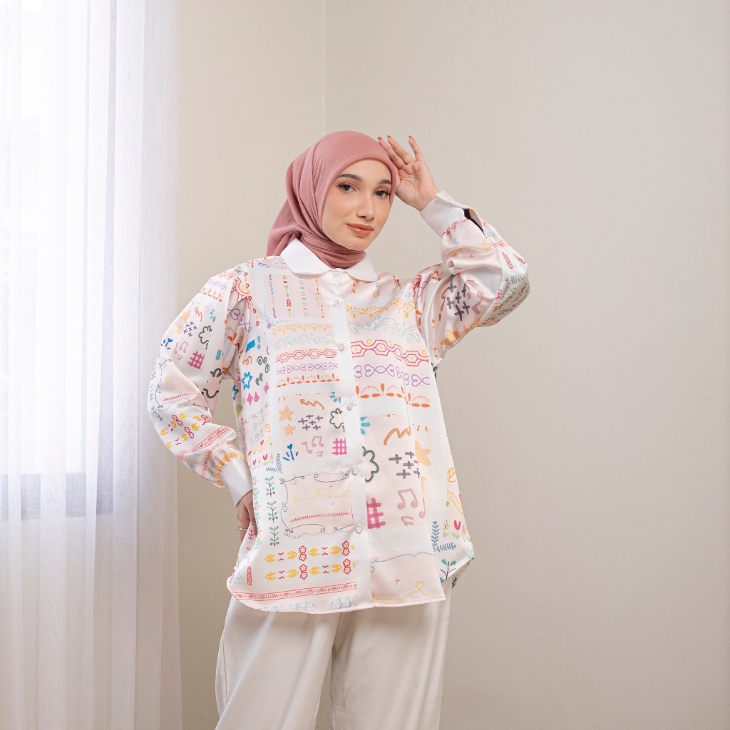 Kemeja Full Print New Series Belinda Silk Super Premium by Ameela KL
