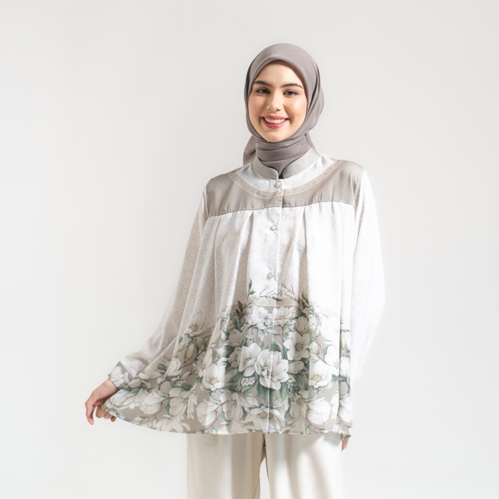 Ameela.KL Kemeja Blouse Aninis Atasan Kemeja Wanita Motif Full Print
