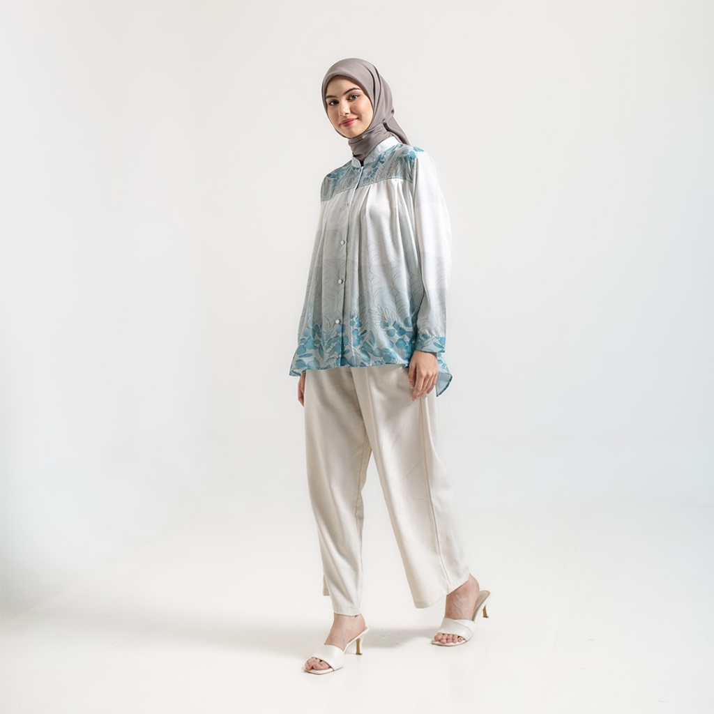 Kemeja Blouse Abelia Atasan Kemeja Wanita Motif Full Print by Ameela.KL