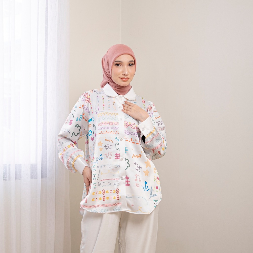 Kemeja Full Print New Series Belinda Silk Super Premium by Ameela KL