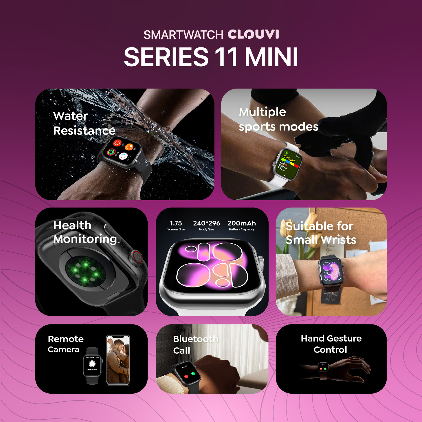 [BUY1GET1] Smartwatch Clouvi 11 Mini Cocok untuk Tangan Kecil (UPGRADE DARI 10MINI)