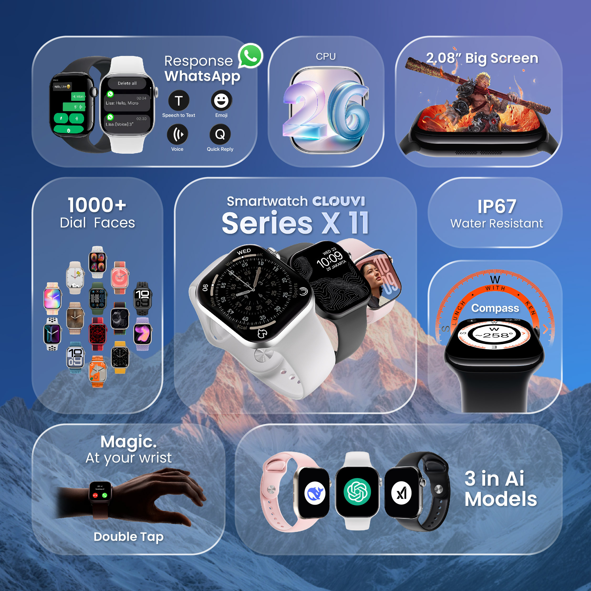 [BOGO] Clouvi X11 Smartwatch AI Balas Chat WhatsApp 2026 | Bisa Telepon & Musik | Android iOS