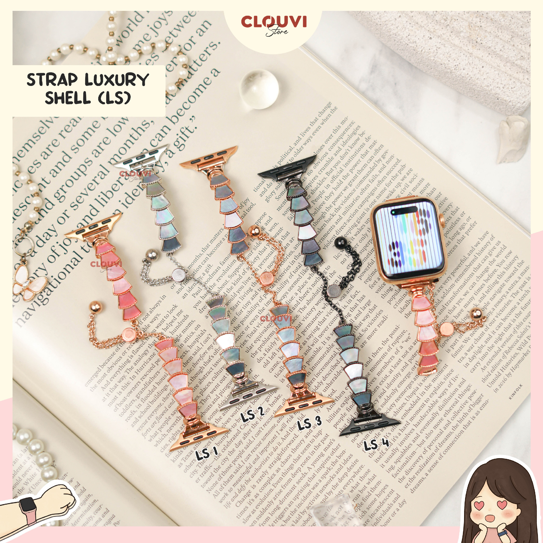 Clouvi Strap Luxury Shell LS untuk Smartwatch Clouvi Seri X PRO MINI 10MINI X9MINI ULTRA 8 MINI & X8 MINI Ukuran 38 40 41mm Tidak Tersedia untuk 42 44 45mm Cocok untuk iWatch