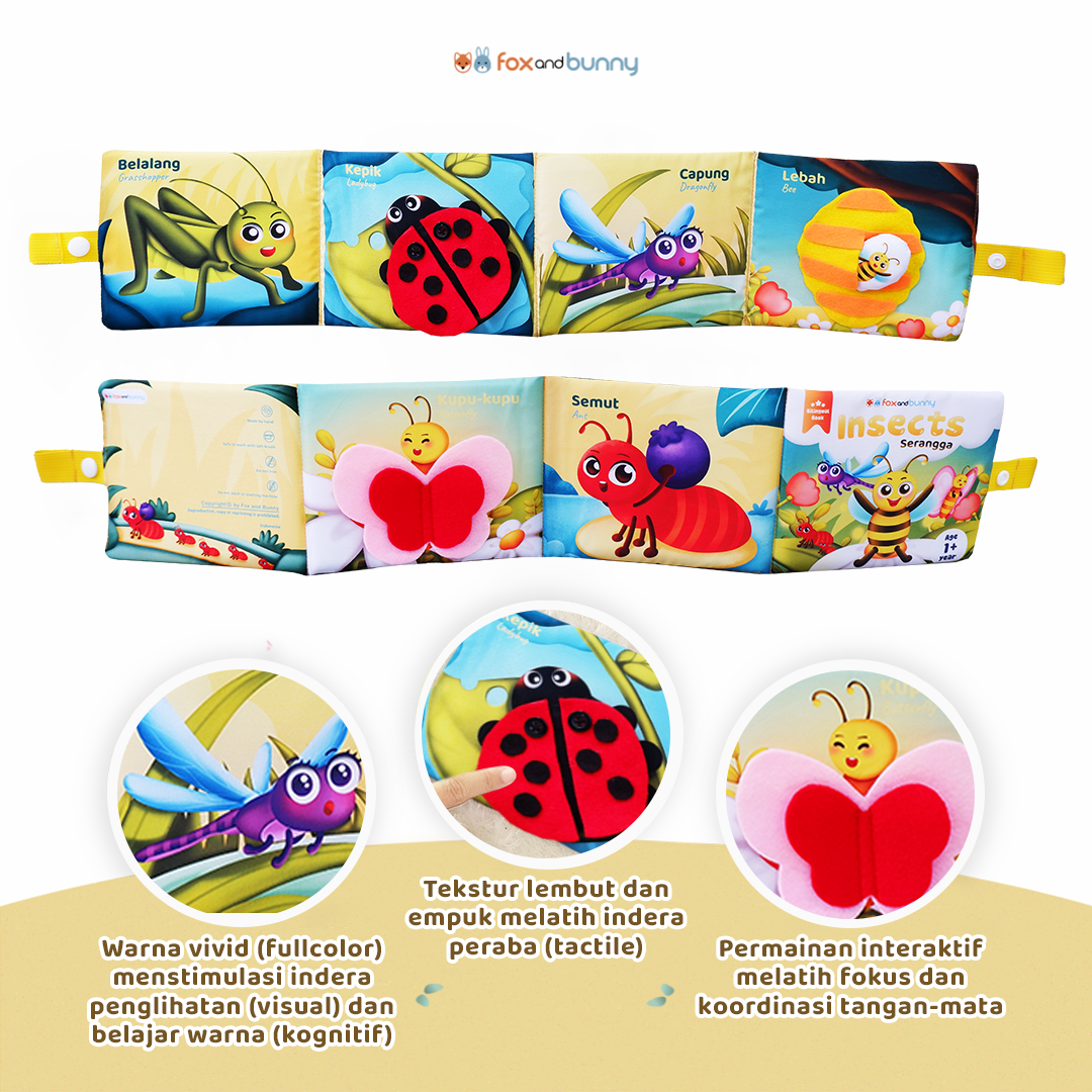Foxandbunny - Bundling Baby Book Insects + Vehicles | Soft Book Buku Kain Bayi 0+ Bulan Edukasi Anak