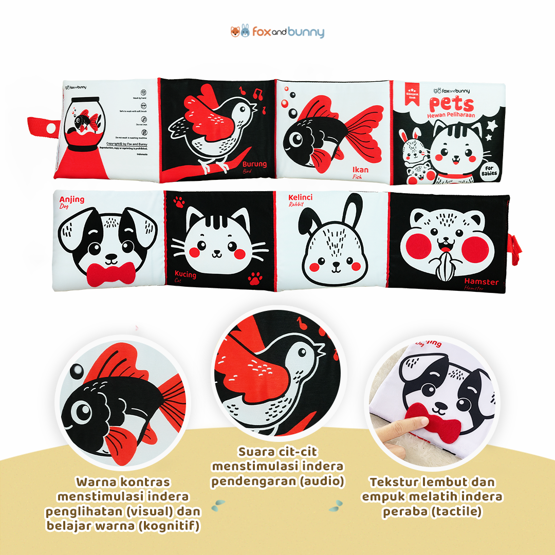Foxandbunny - Bundling Contrast Baby Book Things Around + Pets | Soft Book Buku Kain Bayi 0+ Bulan Edukasi
