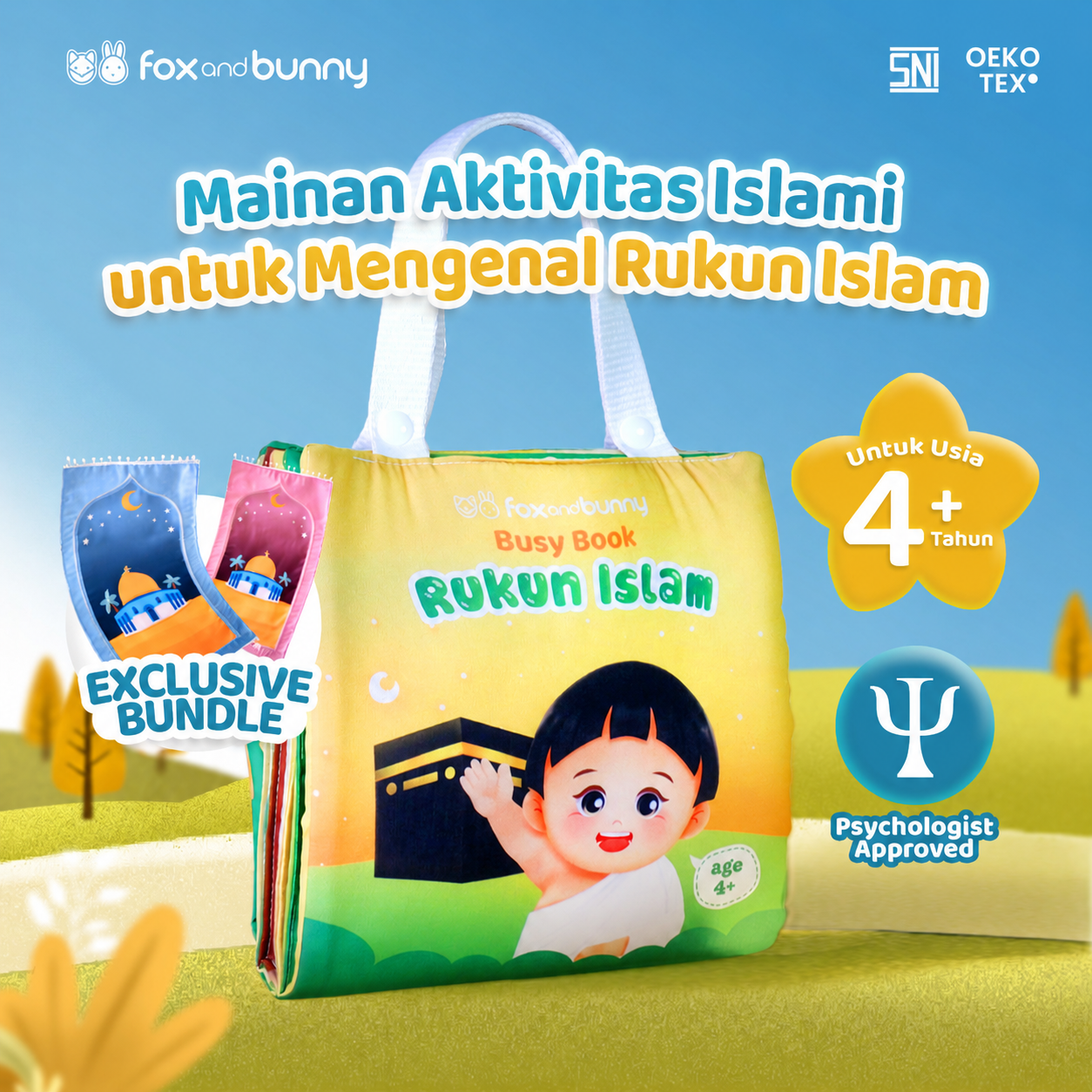 Foxandbunny - Buku Anak Mainan Aktivitas Edukasi Interaktif Islami Usia 4+ Tahun Busy Book Series Rukun Islam Bundling Sajadah
