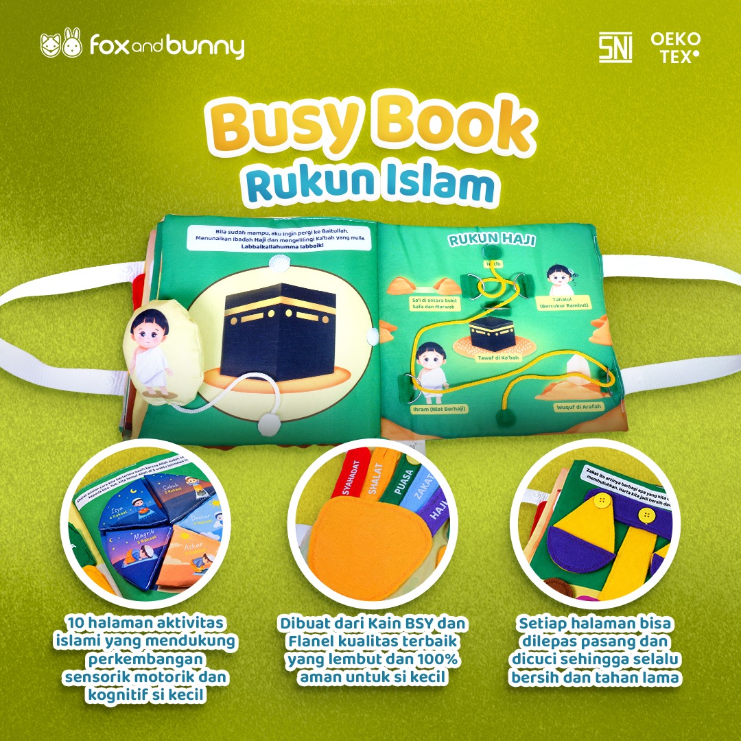 Foxandbunny - Buku Anak Mainan Aktivitas Edukasi Interaktif Islami Usia 4+ Tahun Busy Book Series Rukun Islam Bundling Sajadah