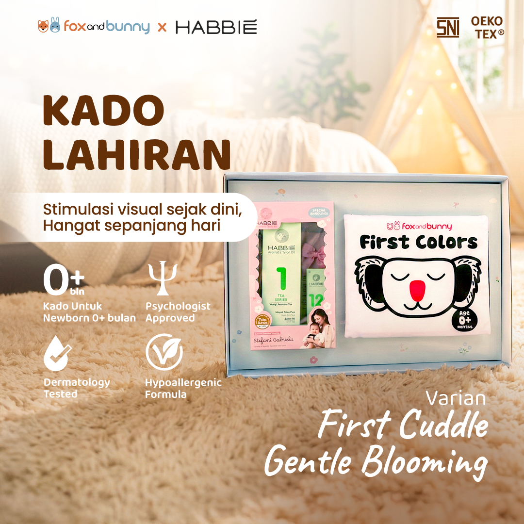 Foxandbunny x Habbie - Hampers First Cuddle Kado Lahiran Bayi Usia 0+ Bulan Mainan Edukasi Baby Newborn Aromatic Telon Oil Tea & Flower Series 100 ml