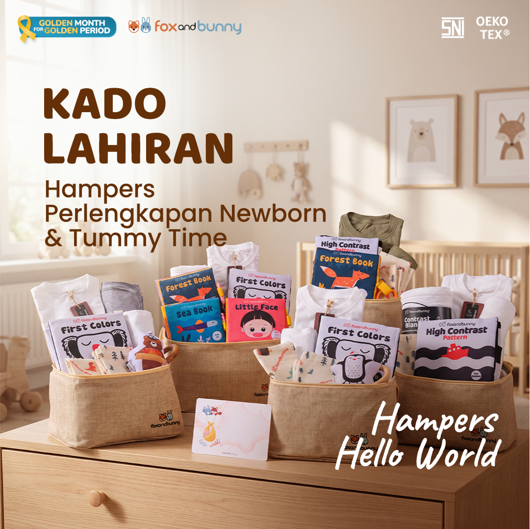 Foxandbunny - Hampers Kado Lahiran Bayi Usia 0+ Bulan Mainan Edukasi Baby Newborn Gift Set Hello World Series