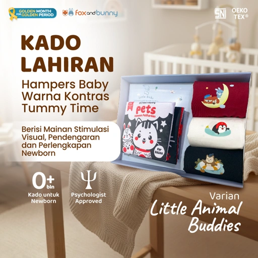 Image of Foxandbunny - Hampers Little Wanderers Little Animal Buddies Series Usia 0+ Bulan | Kado Lahiran Contrast Book Pets Baby Book Soft Book Jumpsuit Jumper Bayi | Hadiah Bayi Newborn