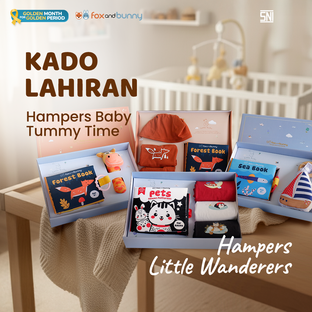 Foxandbunny - Hampers Little Wanderers Newborn Usia 0+ Bulan | Kado Lahiran Baby Book Soft Book Mainan Teether Rattle Jumpsuit Outfit Set Baju Bayi | Hadiah Bayi Newborn