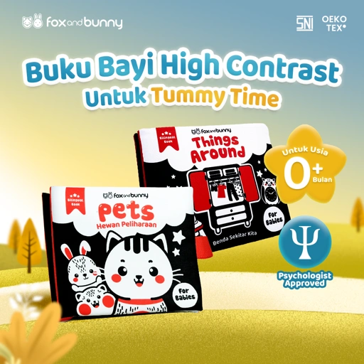 Image of Foxandbunny - Bundling Contrast Baby Book Things Around + Pets | Soft Book Buku Kain Bayi 0+ Bulan Edukasi
