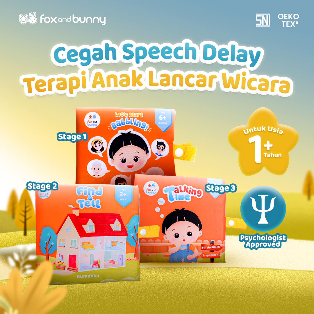 Foxandbunny - Speech Delay Book Paket Terapi Wicara Anak | Soft Book Package Peluit Terapi Wicara Anak Usia 6+ Bulan 2+ Tahun 3+ Tahun