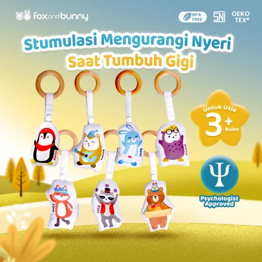 Image of Foxandbunny - Fluffy Teether & Wooden Teether | Teether Bayi BPA Free | Teether Bayi Gigitan Bayi