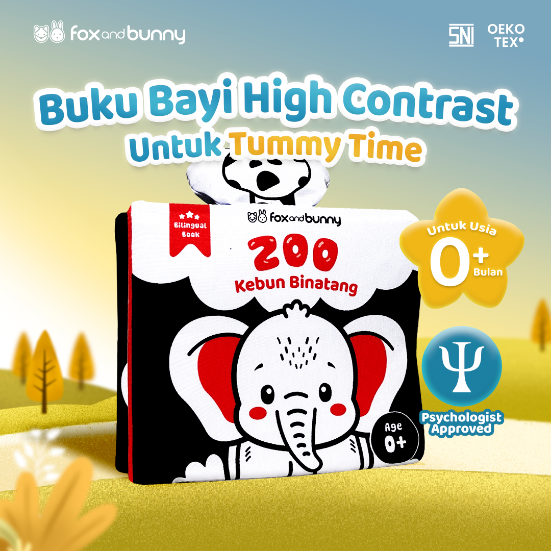 Foxandbunny Mainan Bayi Buku Edukasi Tummy Time Hitam Putih Contrast Book Usia 0-6 Bulan Baby Book Tema Zoo Kebun Binatang
