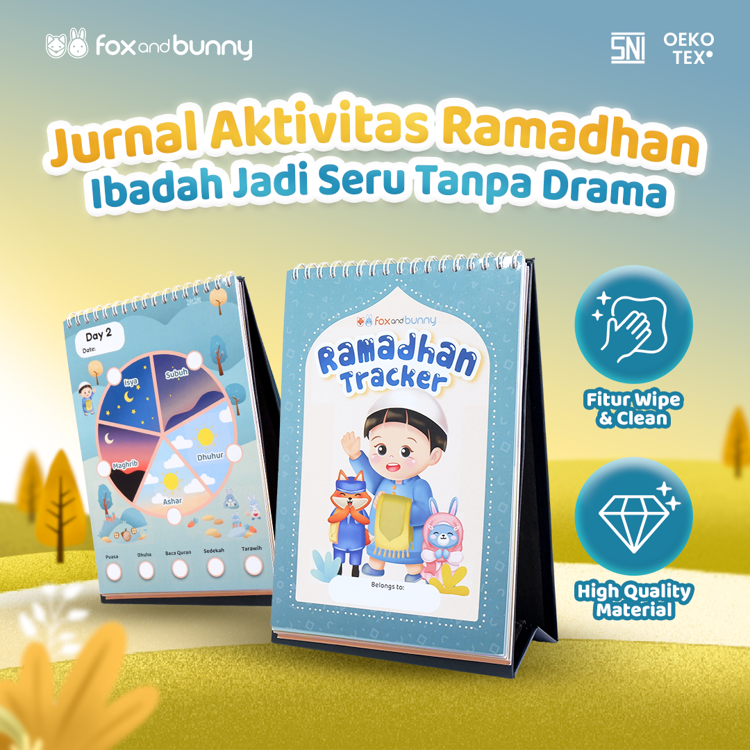 Fox and Bunny - Ramadhan Tracker Anak Jurnal Aktivitas Puasa & Ibadah Anak Edukatif Wipe Clean Reusable