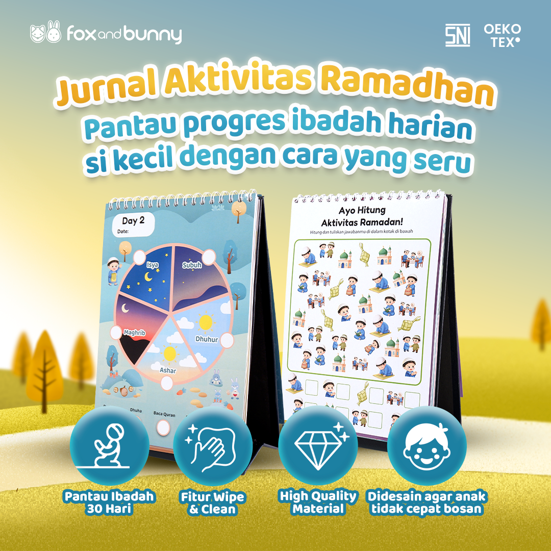 Fox and Bunny - Ramadhan Tracker Anak Jurnal Aktivitas Puasa & Ibadah Anak Edukatif Wipe Clean Reusable