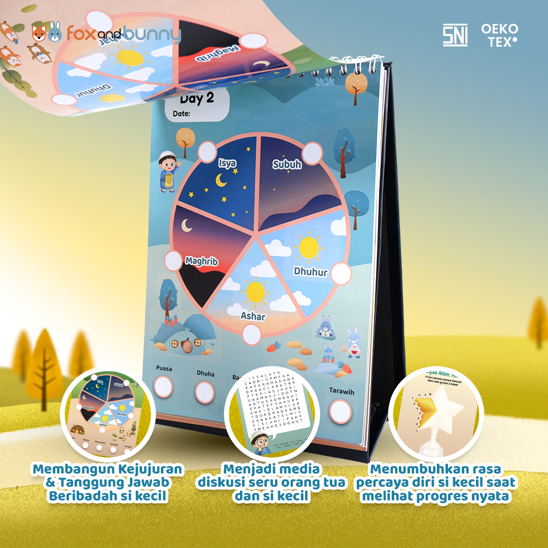 Fox and Bunny - Ramadhan Tracker Anak Jurnal Aktivitas Puasa & Ibadah Anak Edukatif Wipe Clean Reusable