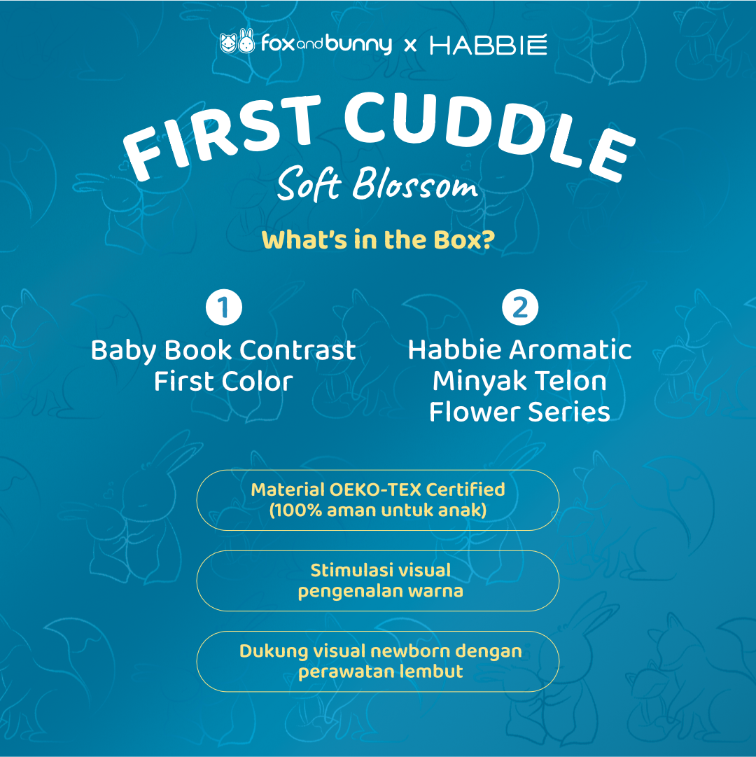 Foxandbunny x Habbie - Hampers First Cuddle Kado Lahiran Bayi Usia 0+ Bulan Mainan Edukasi Baby Newborn Aromatic Telon Oil Tea & Flower Series 100 ml