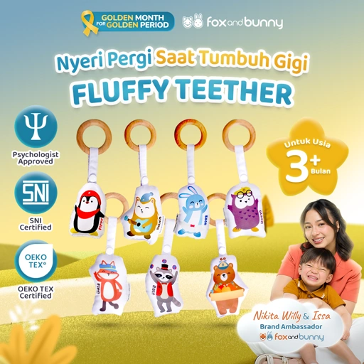 Image of Foxandbunny - Fluffy Teether & Wooden Teether | Teether Bayi BPA Free | Teether Bayi Gigitan Bayi