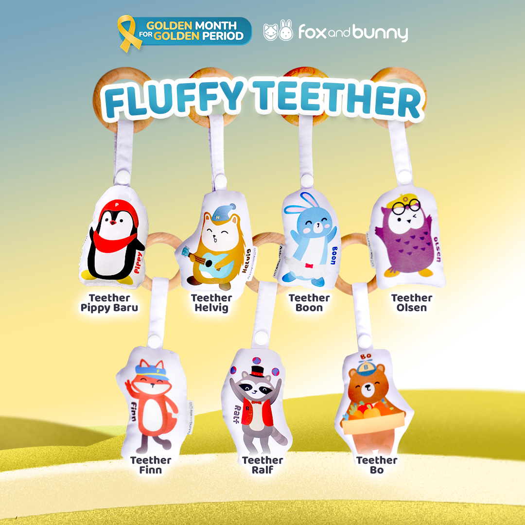 Foxandbunny - Fluffy Teether & Wooden Teether | Teether Bayi BPA Free | Teether Bayi Gigitan Bayi