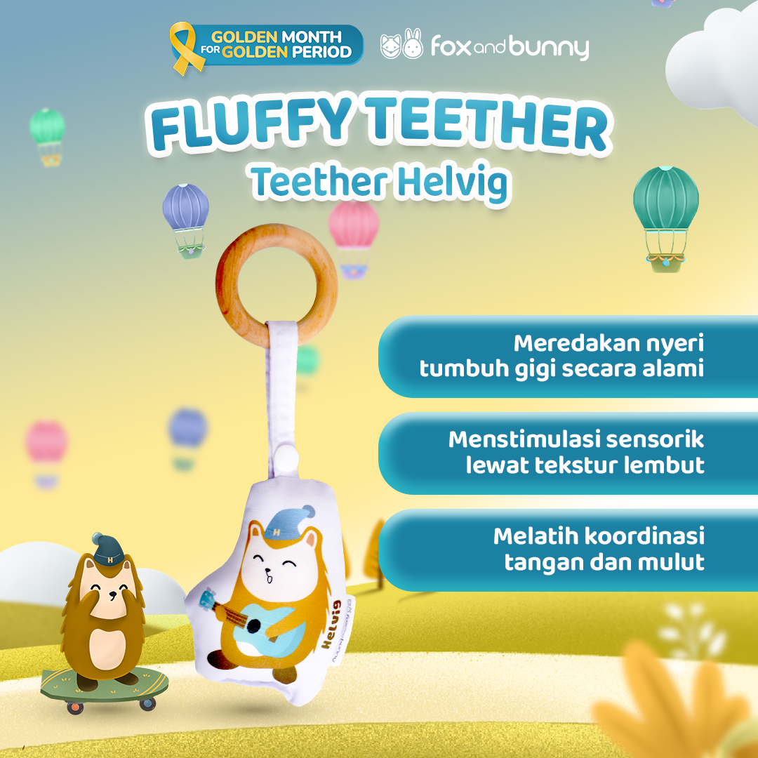 Foxandbunny - Fluffy Teether & Wooden Teether | Teether Bayi BPA Free | Teether Bayi Gigitan Bayi
