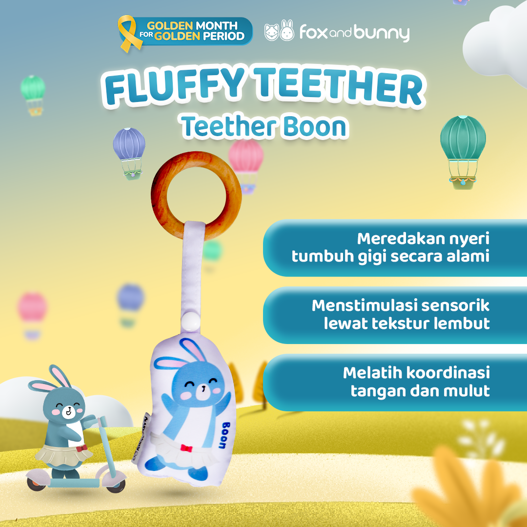 Foxandbunny - Fluffy Teether & Wooden Teether | Teether Bayi BPA Free | Teether Bayi Gigitan Bayi