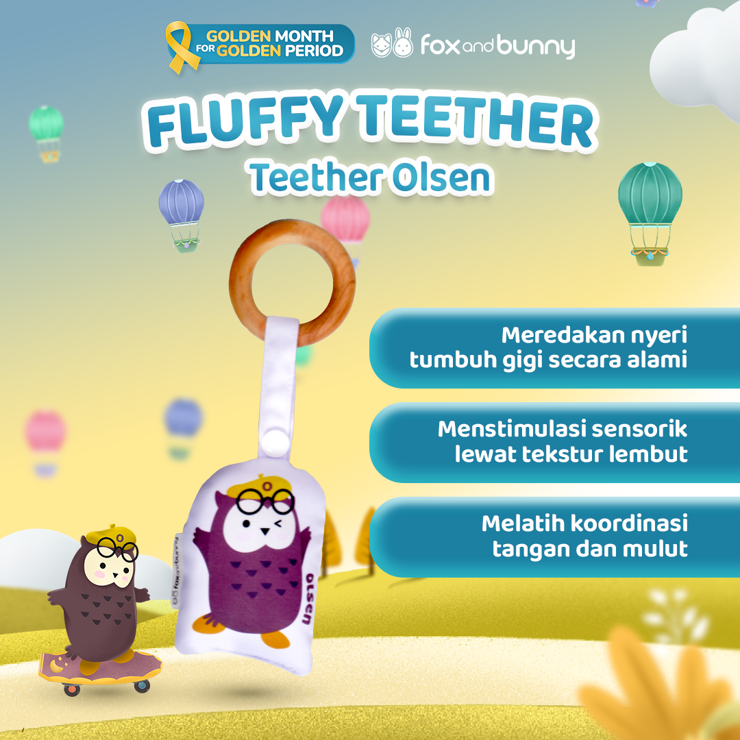 Foxandbunny - Fluffy Teether & Wooden Teether | Teether Bayi BPA Free | Teether Bayi Gigitan Bayi