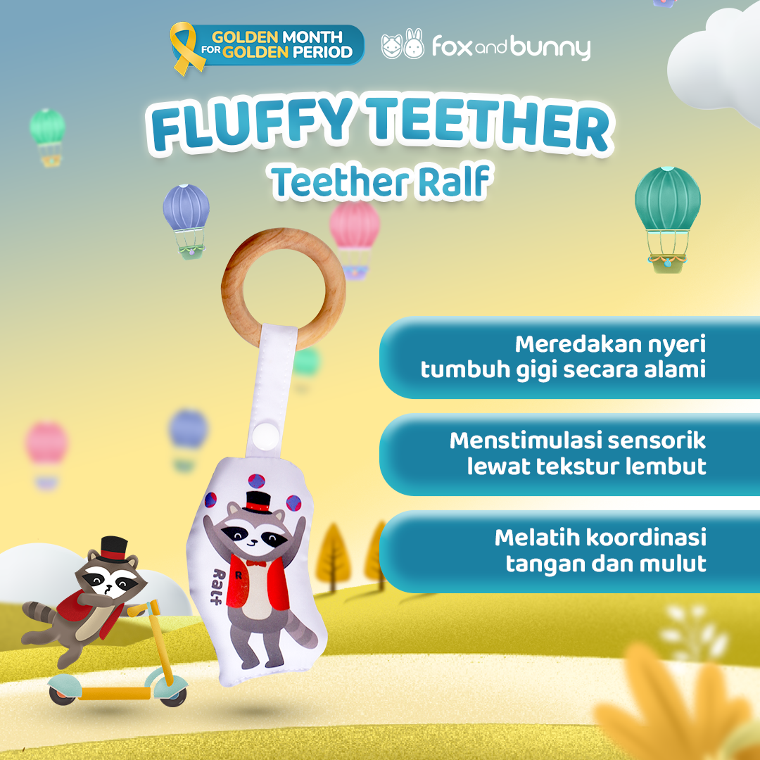 Foxandbunny - Fluffy Teether & Wooden Teether | Teether Bayi BPA Free | Teether Bayi Gigitan Bayi