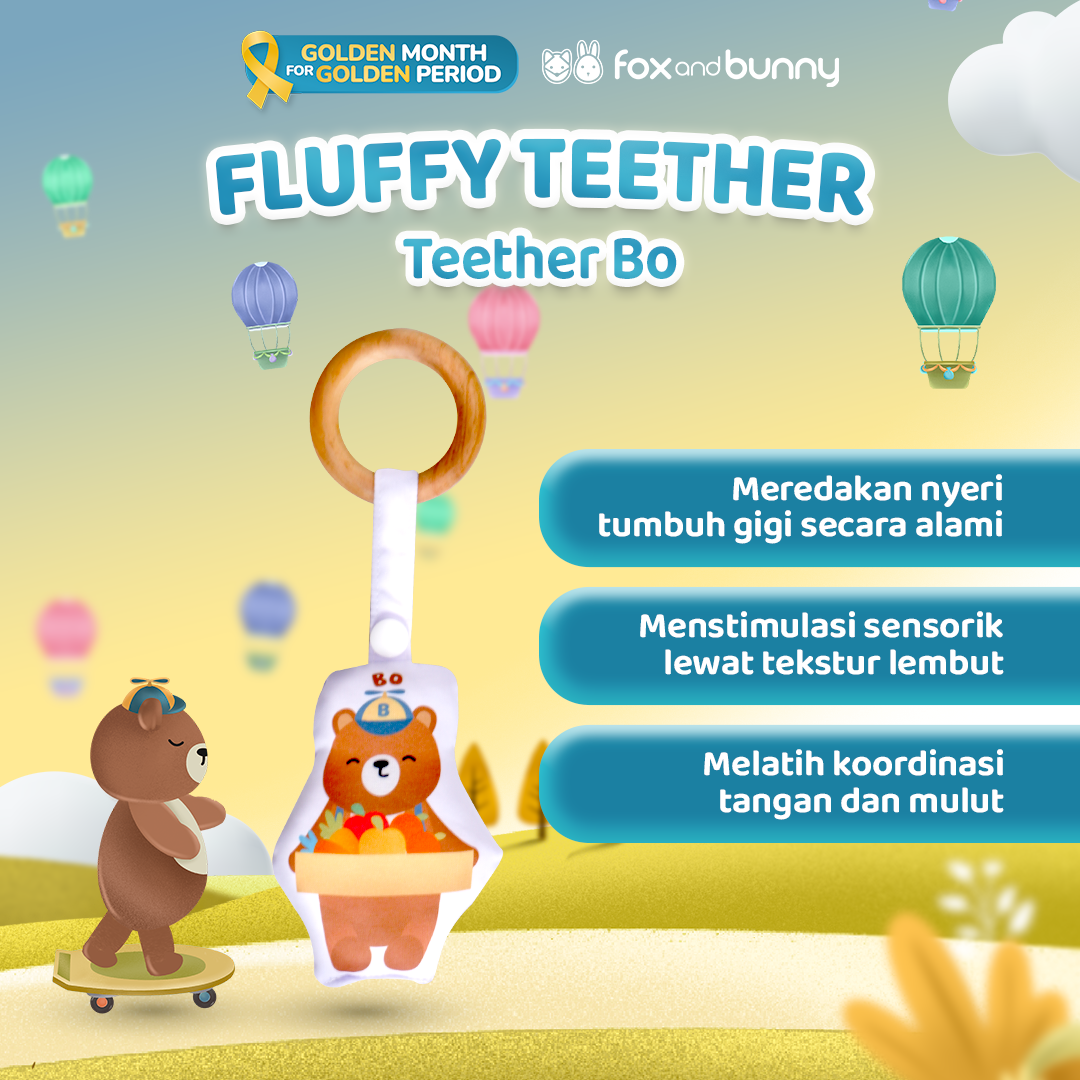Foxandbunny - Fluffy Teether & Wooden Teether | Teether Bayi BPA Free | Teether Bayi Gigitan Bayi