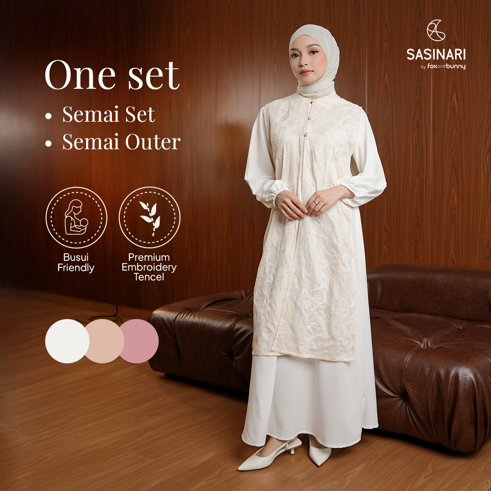 Foxandbunny x Sasinari - Baju Muslim Wanita Semai Inner Dress & Outer Dewasa Set Gamis Poka Tencel Premium Busui Friendly