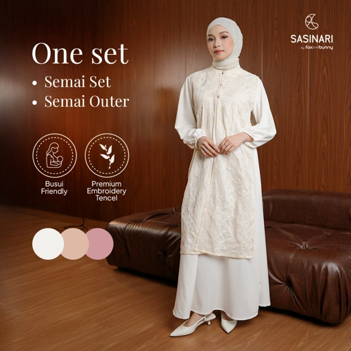 Image of Foxandbunny x Sasinari - Baju Muslim Wanita Semai Inner Dress & Outer Dewasa Set Gamis Poka Tencel Premium Busui Friendly