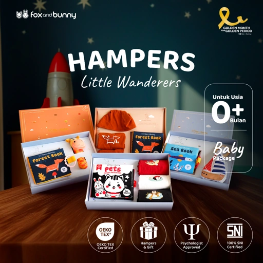 Image of Foxandbunny - Hampers Little Wanderers Newborn Usia 0+ Bulan | Kado Lahiran Baby Book Soft Book Mainan Teether Rattle Jumpsuit Outfit Set Baju Bayi | Hadiah Bayi Newborn