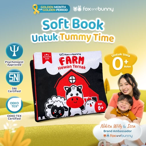 Image of Foxandbunny Mainan Bayi Buku Edukasi Tummy Time Hitam Putih Contrast Book Usia 0-6 Bulan Baby Book Tema Farm Hewan Ternak