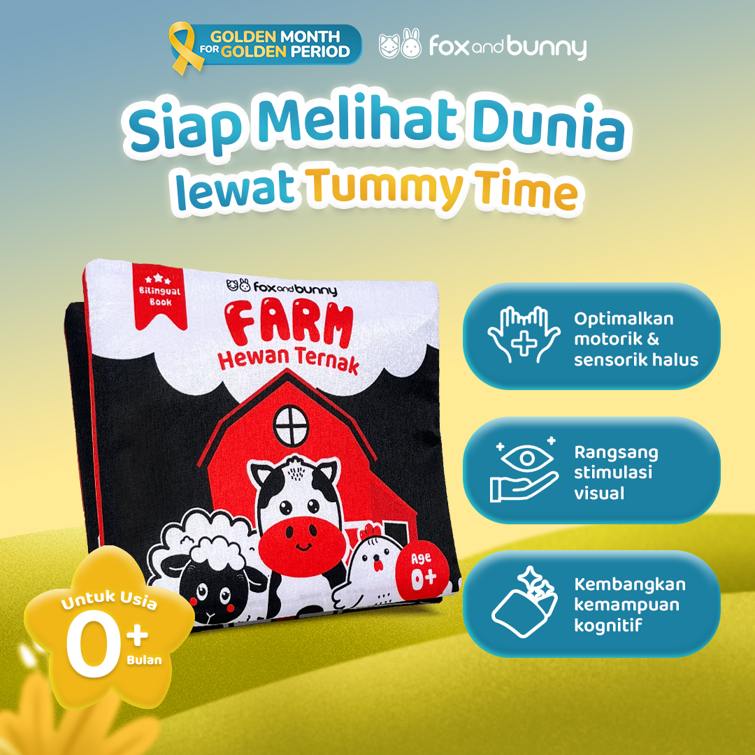 Foxandbunny Mainan Bayi Buku Edukasi Tummy Time Hitam Putih Contrast Book Usia 0-6 Bulan Baby Book Tema Farm Hewan Ternak