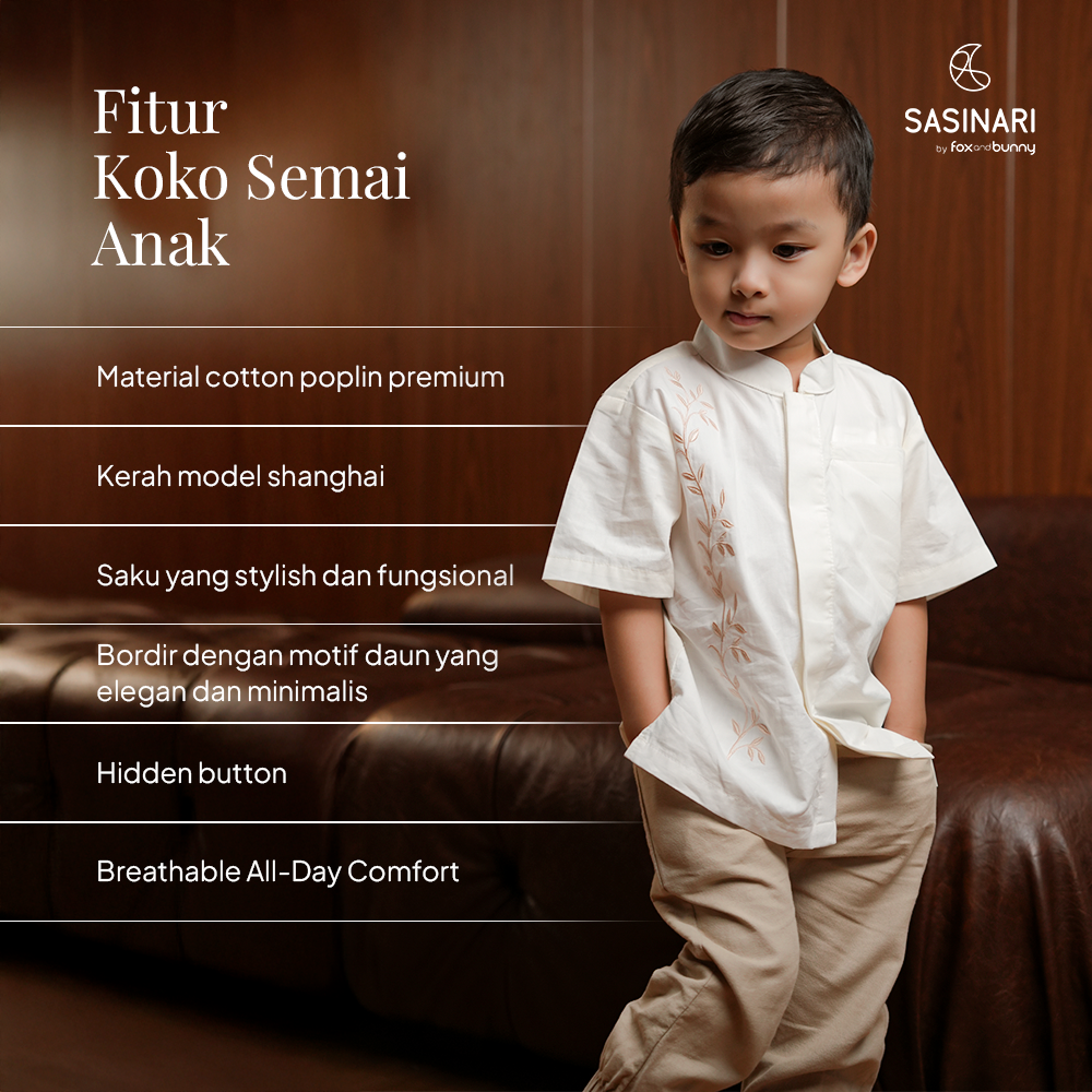 Foxandbunny x Sasinari - Baju Muslim Koko Anak Semai Lengan Pendek Cotton Premium