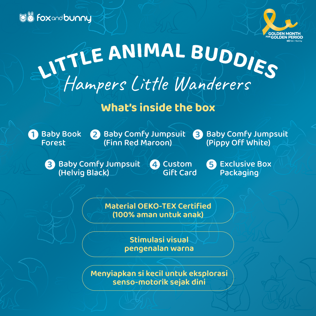 Foxandbunny - Hampers Little Wanderers Little Animal Buddies Series Usia 0+ Bulan | Kado Lahiran Contrast Book Pets Baby Book Soft Book Jumpsuit Jumper Bayi | Hadiah Bayi Newborn