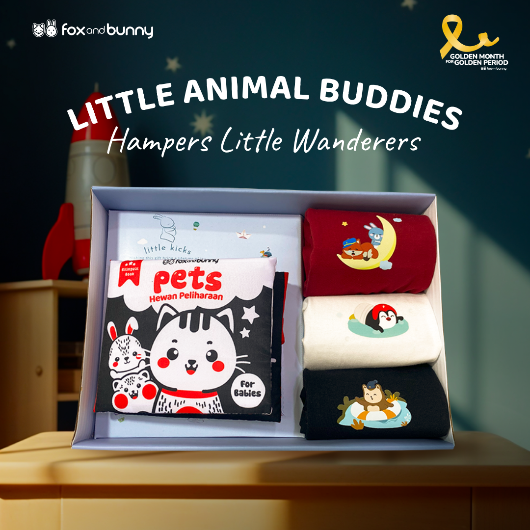 Foxandbunny - Hampers Little Wanderers Newborn Usia 0+ Bulan | Kado Lahiran Baby Book Soft Book Mainan Teether Rattle Jumpsuit Outfit Set Baju Bayi | Hadiah Bayi Newborn