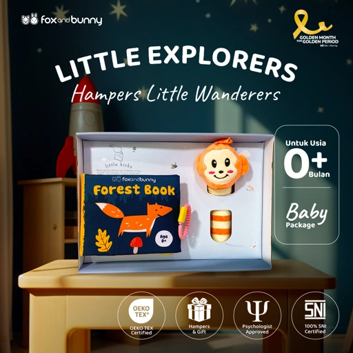 Image of Foxandbunny - Hampers Little Wanderers Little Explorers Series Usia 0+ Bulan | Kado Lahiran Baby Book Soft Book Mainan Rattle Bayi | Hadiah Bayi Newborn
