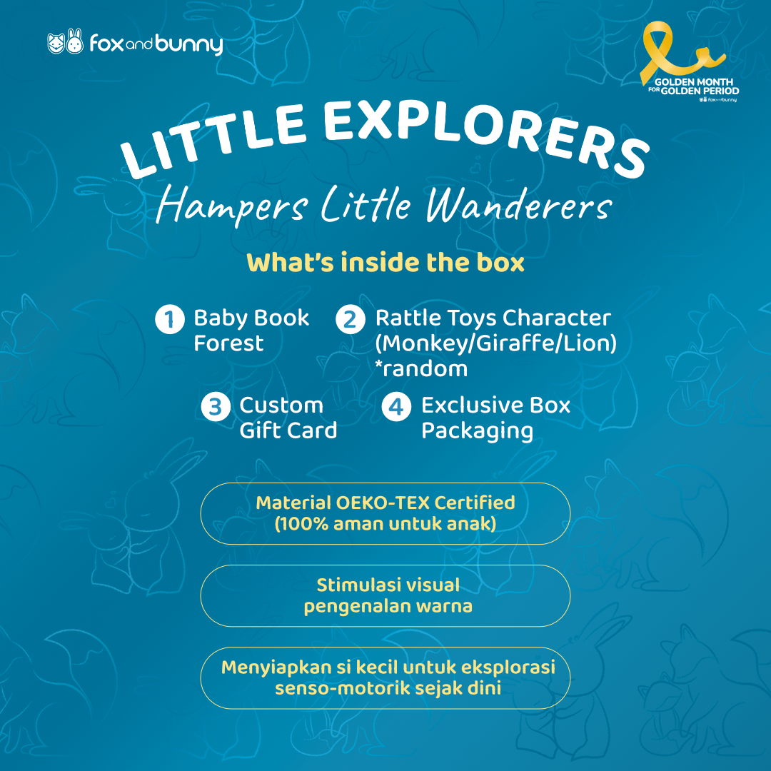 Foxandbunny - Hampers Little Wanderers Little Explorers Series Usia 0+ Bulan | Kado Lahiran Baby Book Soft Book Mainan Rattle Bayi | Hadiah Bayi Newborn