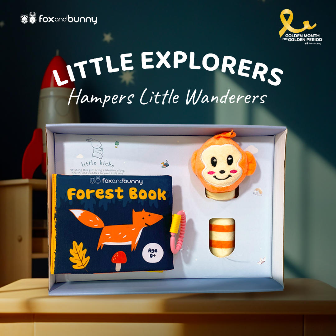 Foxandbunny - Hampers Little Wanderers Newborn Usia 0+ Bulan | Kado Lahiran Baby Book Soft Book Mainan Teether Rattle Jumpsuit Outfit Set Baju Bayi | Hadiah Bayi Newborn