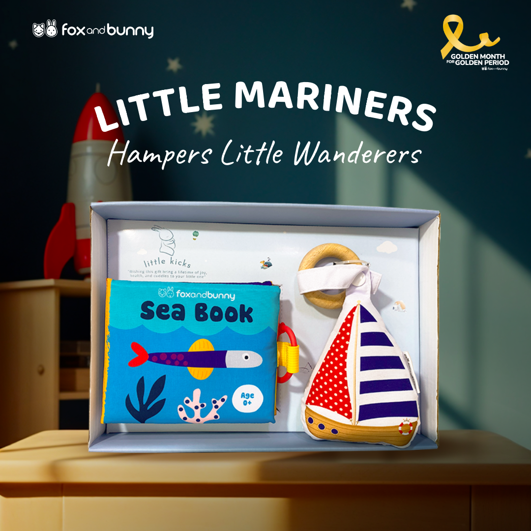 Foxandbunny - Hampers Little Wanderers Newborn Usia 0+ Bulan | Kado Lahiran Baby Book Soft Book Mainan Teether Rattle Jumpsuit Outfit Set Baju Bayi | Hadiah Bayi Newborn