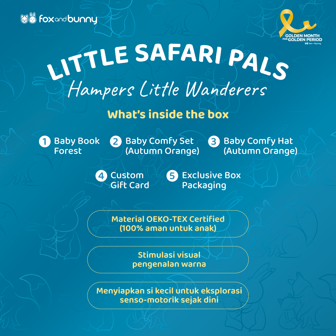 Foxandbunny - Hampers Little Wanderers Little Safari Pals Series Usia 0+ Bulan | Kado Lahiran Baby Book Soft Book Outfit Set Baju Bayi | Hadiah Bayi Newborn