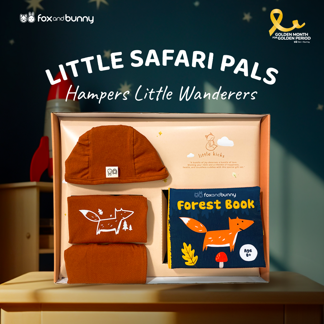 Foxandbunny - Hampers Little Wanderers Little Safari Pals Series Usia 0+ Bulan | Kado Lahiran Baby Book Soft Book Outfit Set Baju Bayi | Hadiah Bayi Newborn
