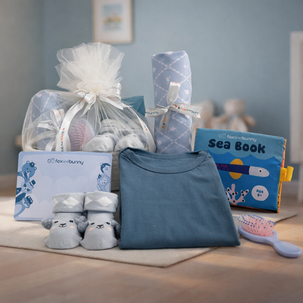 Foxandbunny - Kado Lahiran Premium Baby Boy Hampers New Born dan Maternity Series Little Hug Luxe Blue Ocean
