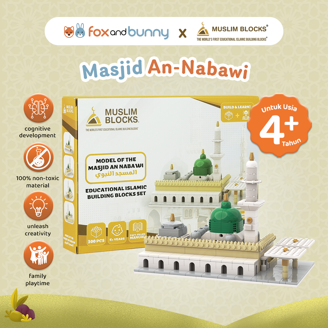 Foxandbunny x Muslim Blocks - Masjid An-Nabawi Block Set | Mainan Balok Susun Edukatif Islami Anak Usia 4+ Tahun | Set Blok Bangunan Model Masjid An-Nabawi Premium